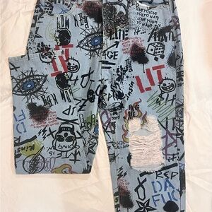 Boohoo Women's Skinny Jeans - Blue Graphic